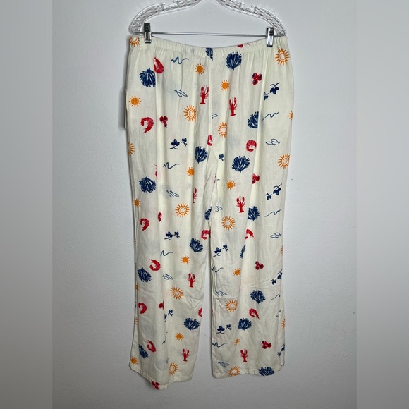 Angel Kiss Linen Beach Pants Tropical Print Summer Multicolor Size XL With Pocke - Picture 2 of 10